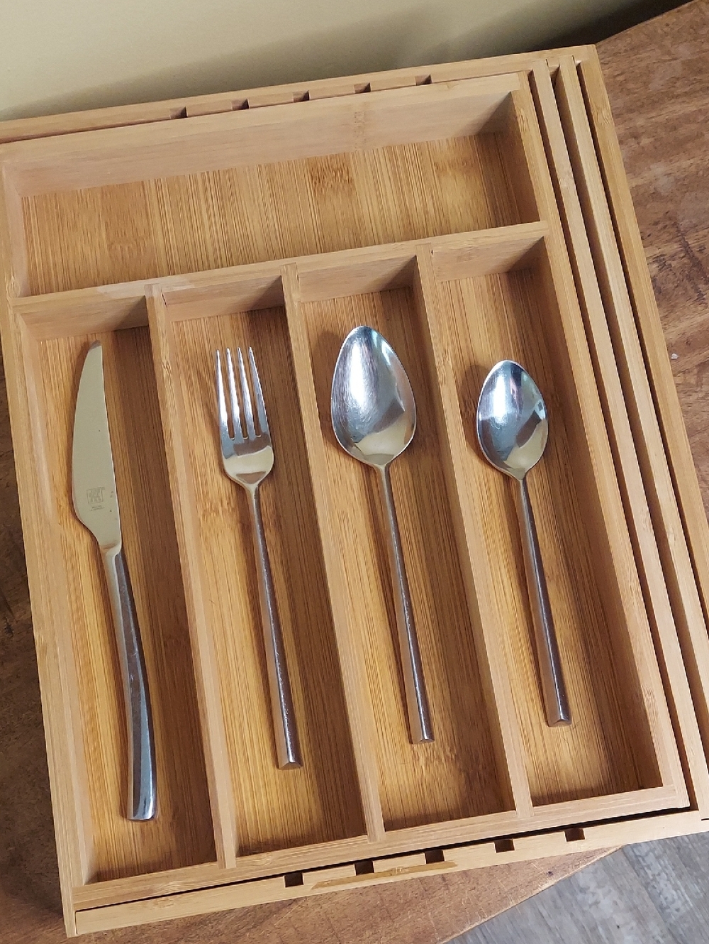 Crate & Barrel Bamboo Cutlery Drawer Organizer - Natural - Expandable